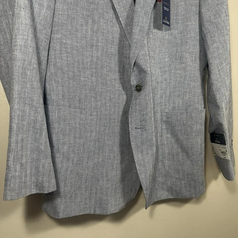 Stafford Jacket Linen Cotton Hopsack Blazer Sport Coat Indigo‎ 48R